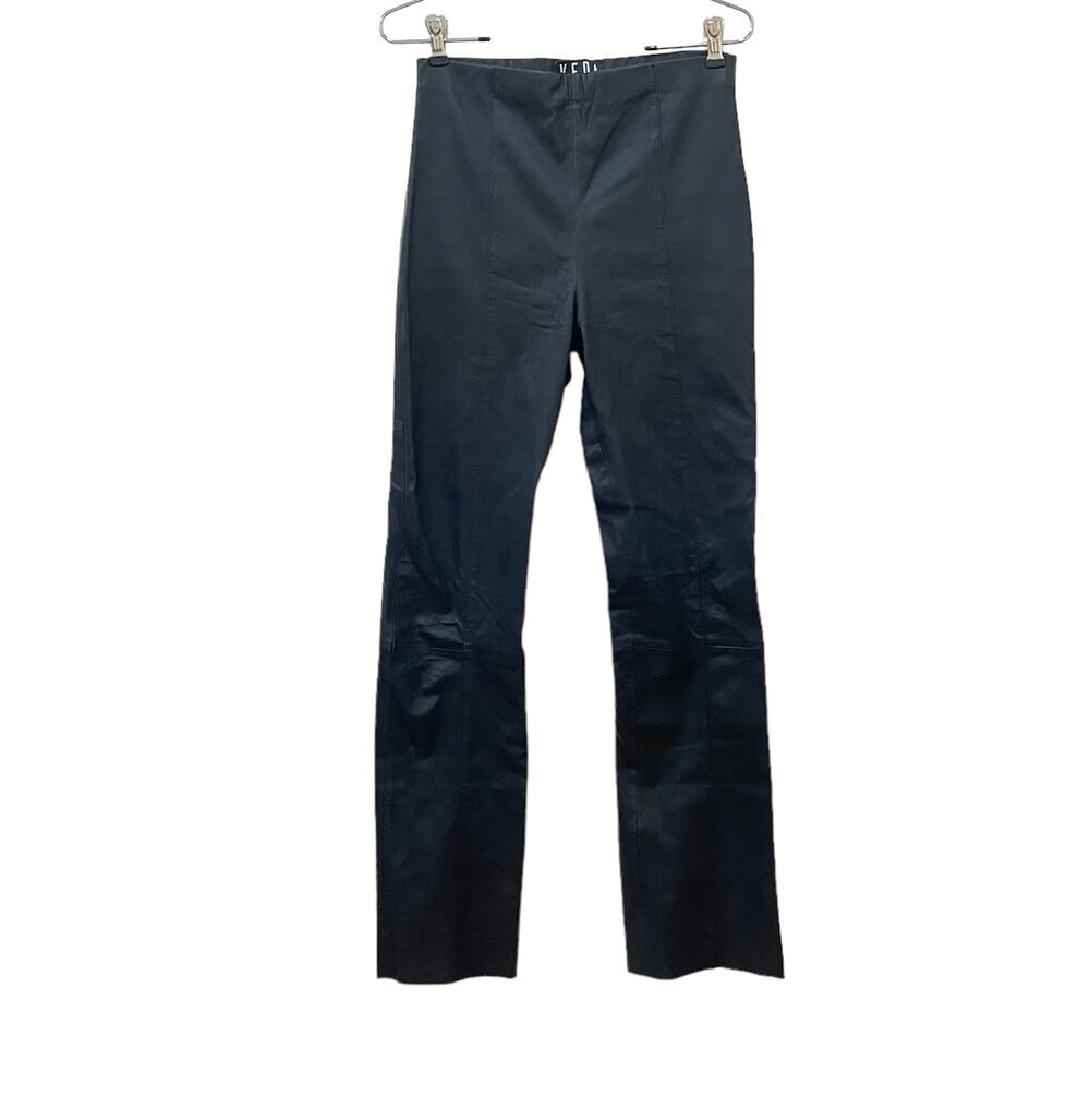 VEDA Size S Black Leather Pull on Mid-Rise 100% Leather Slim Straight Leg Pants